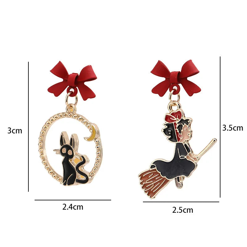 Enamel Bow Knot Moon Cat Earrings for Women