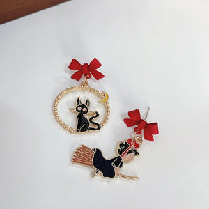 Enamel Bow Knot Moon Cat Earrings for Women