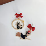Enamel Bow Knot Moon Cat Earrings for Women