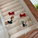 Enamel Bow Knot Moon Cat Earrings for Women