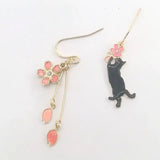 Sakura Cat Earrings, 10 Pairs Enamel Epoxy Jewelry Metal for Women