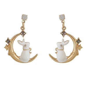 Enamel Moon Rabbit Earrings for Women