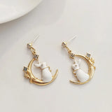 Enamel Moon Rabbit Earrings for Women