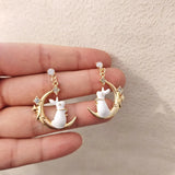 Enamel Moon Rabbit Earrings for Women
