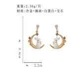 Enamel Moon Rabbit Earrings for Women