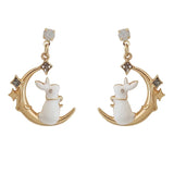 Enamel Moon Rabbit Earrings for Women