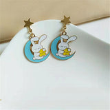 Enamel Star Moon Rabbit Earrings for Women