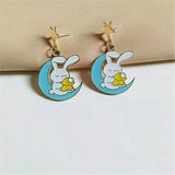 Enamel Star Moon Rabbit Earrings for Women