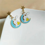 Enamel Star Moon Rabbit Earrings for Women