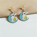 Enamel Star Moon Rabbit Earrings for Women