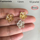 10 pcs 13mm Brass Flowers Charms 3D Flower Filigrees Gold Silver-color