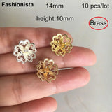 10 pcs 14mm 3D Flowers Charms Filigree Jewelry Brass Silver-color Floral Blossom