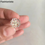 10 pcs 14mm 3D Flowers Charms Filigree Jewelry Brass Silver-color Floral Blossom