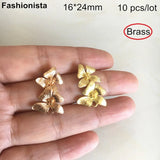 10 pcs Brass Double Flower Charms for Earrings DIY, Gold-color