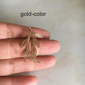 10 pcs Brass Filigree Leaf Charms Silver-color Branch With 6 Leaves