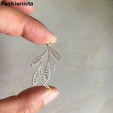 10 pcs Brass Filigree Leaf Charms Silver-color Branch With 6 Leaves