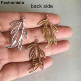 10 pcs Brass Filigree Leaf Charms Silver-color Branch With 6 Leaves