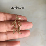 10 pcs Brass Filigree Leaf Charms Silver-color Branch With 6 Leaves