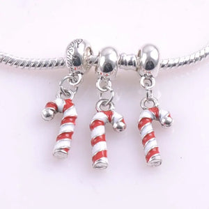 10pcs 20x9mm Silver Plated Candy Cane Spacer Beads Charms for Bracelets DIY