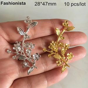 10pcs 28*47mm Metal Flower Branch Gold Silver DIY Crafts