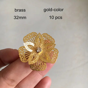 10 pcs 3D Brass Flowers 32mm Gold Scrapbook Decor