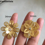 10 pcs 3D Brass Flowers 32mm Gold Scrapbook Decor