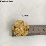 10 pcs 3D Brass Flowers 32mm Gold Scrapbook Decor