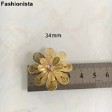10 pcs 3D Brass Flowers 32mm Gold Scrapbook Decor