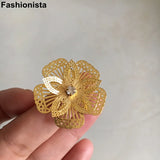 10 pcs 3D Brass Flowers 32mm Gold Scrapbook Decor