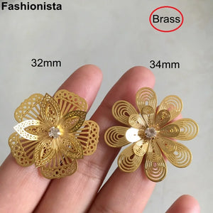 10 pcs 3D Brass Flowers 32mm Gold Scrapbook Decor
