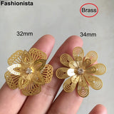 10 pcs 3D Brass Flowers 32mm Gold Scrapbook Decor