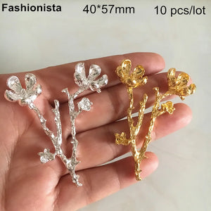 10 pcs Flower Branch Plum Blossom Zinc Alloy Gold Silver Handmade Crafts