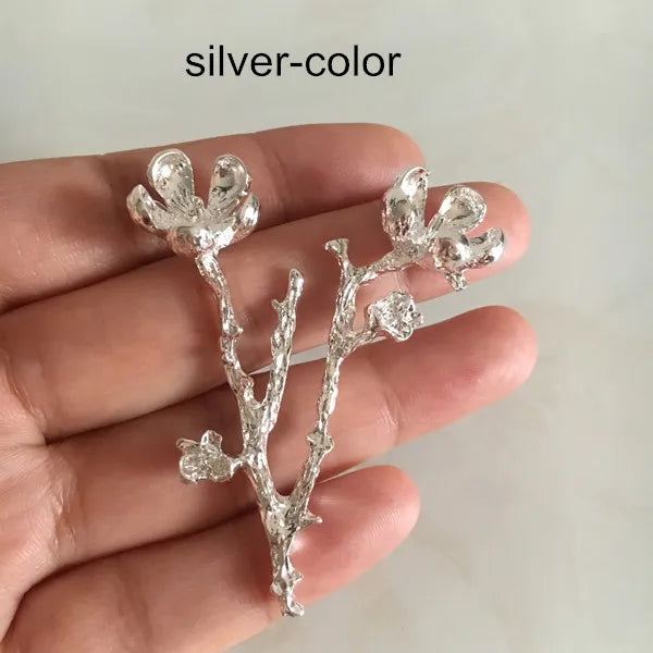 10 pcs Flower Branch Plum Blossom Zinc Alloy Gold Silver Handmade Crafts
