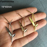 Silver-Color Steel Raw Brass 2 Leaf Branch Charms 19*40mm
