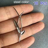 Silver-Color Steel Raw Brass 2 Leaf Branch Charms 19*40mm
