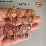 10 pcs Brass Open-Heart Charms 24*34mm Silver Jewelry Making Findings