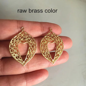 10 pcs Brass Open-Heart Charms 24*34mm Silver Jewelry Making Findings