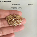10 pcs Chinese Lock Shape Charms Pendant, Brass Filigree Drops With 3 Loops