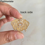 10 pcs Chinese Lock Shape Charms Pendant, Brass Filigree Drops With 3 Loops