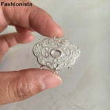 10 pcs Chinese Lock Shape Charms Pendant, Brass Filigree Drops With 3 Loops