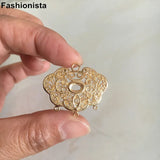 10 pcs Chinese Lock Shape Charms Pendant, Brass Filigree Drops With 3 Loops