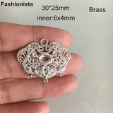 10 pcs Chinese Lock Shape Charms Pendant, Brass Filigree Drops With 3 Loops