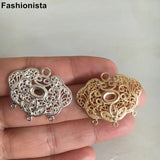 10 pcs Chinese Lock Shape Charms Pendant, Brass Filigree Drops With 3 Loops
