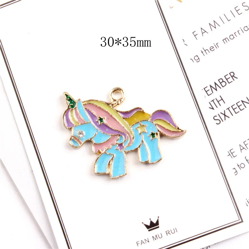 10 Unicorn Enamel Charms Bracelet Pendant Rainbow DIY Earring YZ136