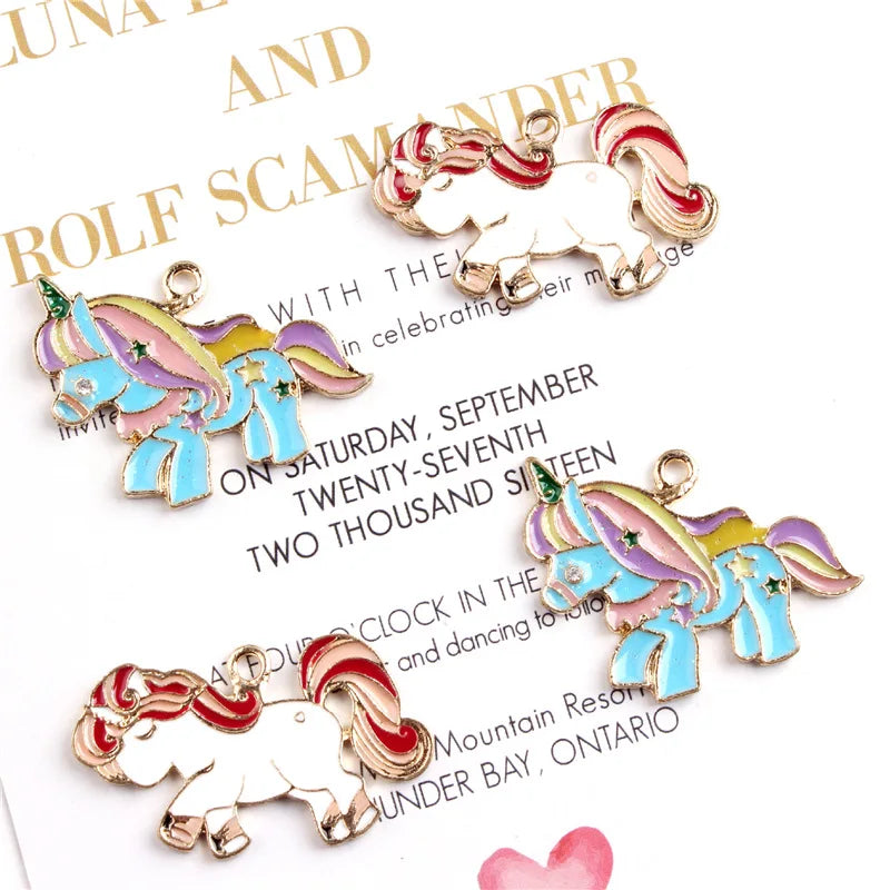 10 Unicorn Enamel Charms Bracelet Pendant Rainbow DIY Earring YZ136