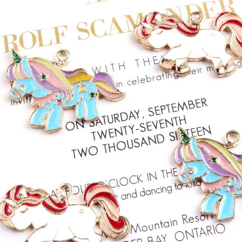 10 Unicorn Enamel Charms Bracelet Pendant Rainbow DIY Earring YZ136