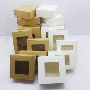 10 pcs DIY Window White/Kraft Paper Big Christmas Cake Boxes