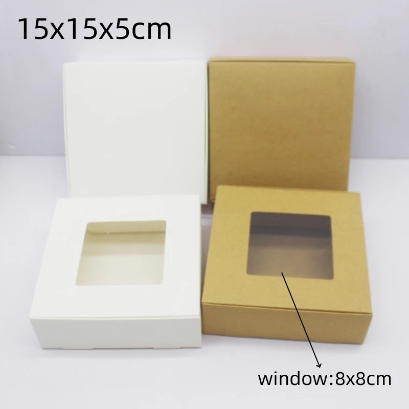10 pcs DIY Window White/Kraft Paper Big Christmas Cake Boxes