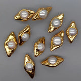 10 pcs Plated Natural Pearl Beads Olive Shape Charm Boho Jewelry DIY
