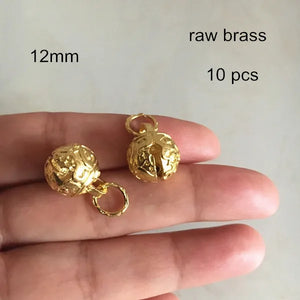 10 pcs Brass Bell Charms 12mm Metal Carve Pattern Design Raw Brass/Steel Color